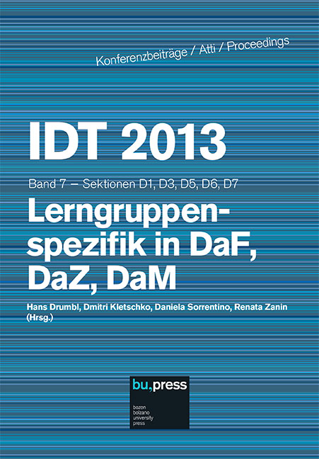 Cover of IDT 2013/7 Lerngruppenspezifik in DaF, DaZ, DaM Cover of IDT 2013/7 Lerngruppenspezifik in DaF, DaZ, DaM