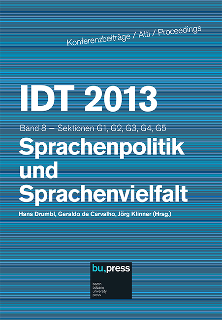 Cover of IDT 2013/8 Sprachenpolitik und Sprachenvielfalt Cover of IDT 2013/8 Sprachenpolitik und Sprachenvielfalt