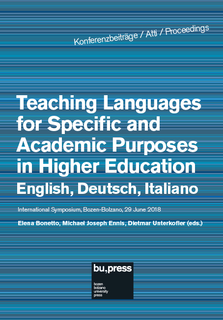 Cover of Teaching Languages for Specific and Academic Purposes in Higher Education – English, Deutsch, Italiano Cover of Teaching Languages for Specific and Academic Purposes in Higher Education – English, Deutsch, Italiano